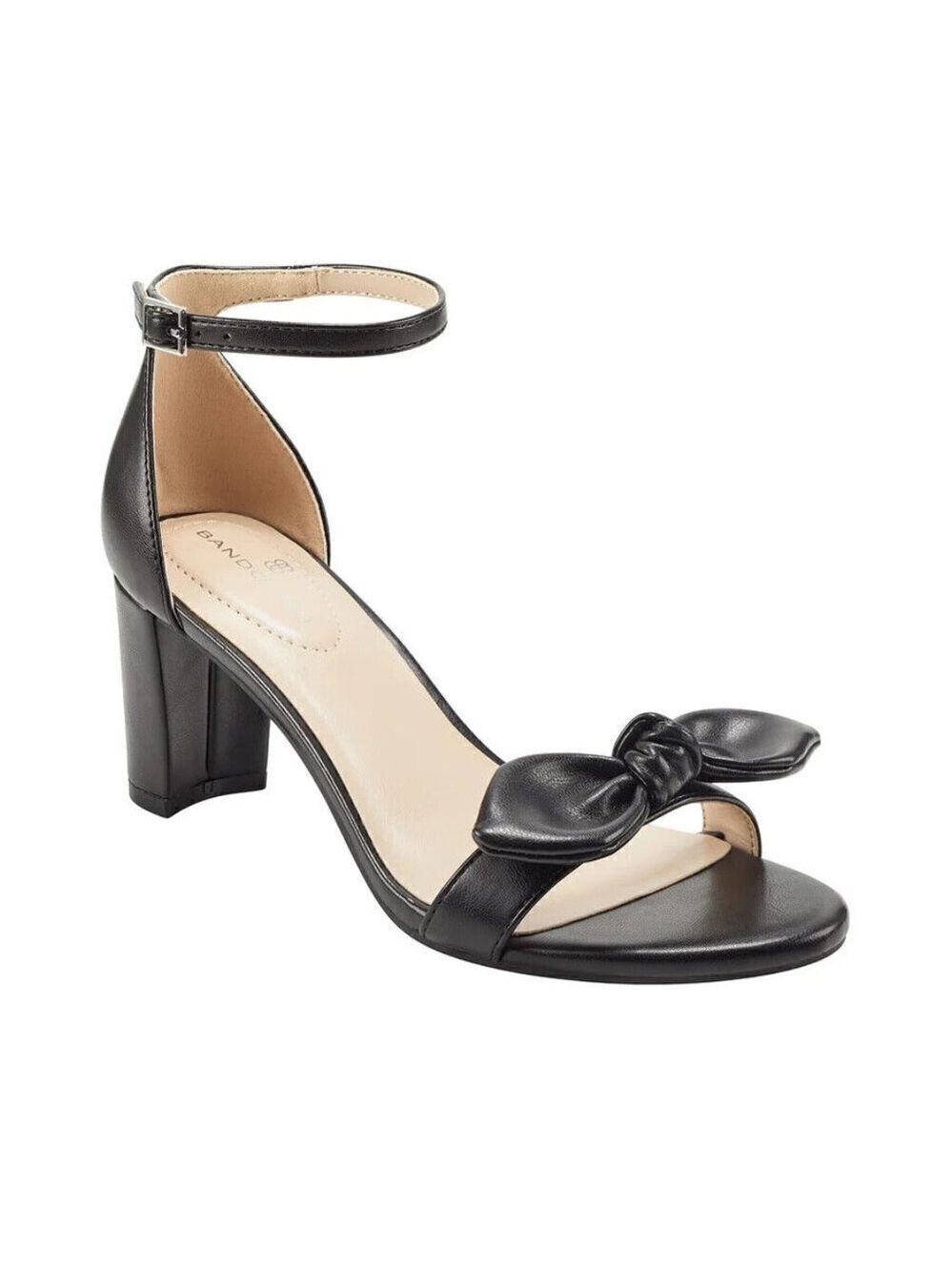 BANDOLINO Bnwot "Pauli" Black Sandal Block Heel New Ankle Strap Bow Details